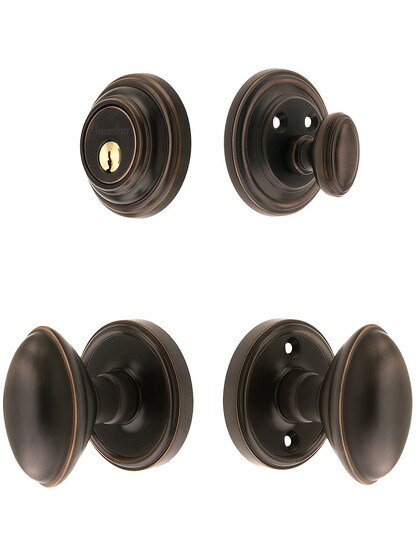 Grandeur Georgetown Entry Door Set, Keyed Alike with Eden Prairie Knobs in Oil-Rubbed Bronze.
